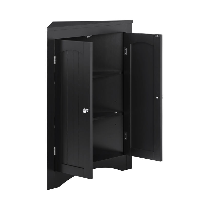 Black Wood 32.3 in.H Storage Corner Cabinet with Shelves