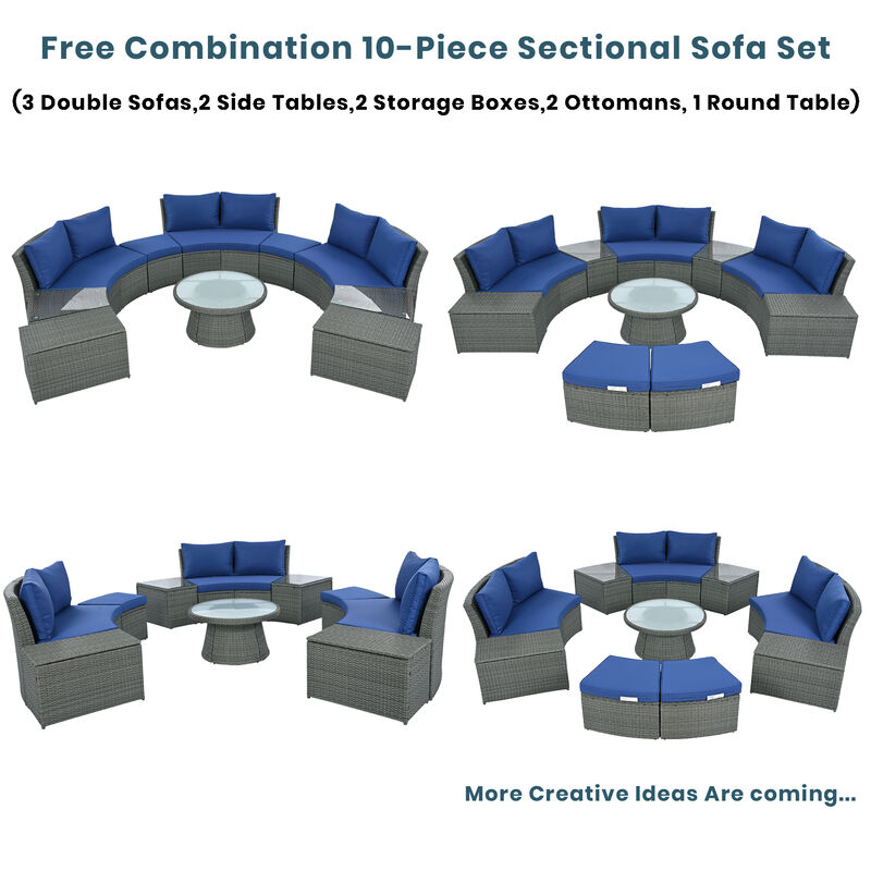 Merax Outdoor Sectional Half Round Patio Rattan Sofa Set