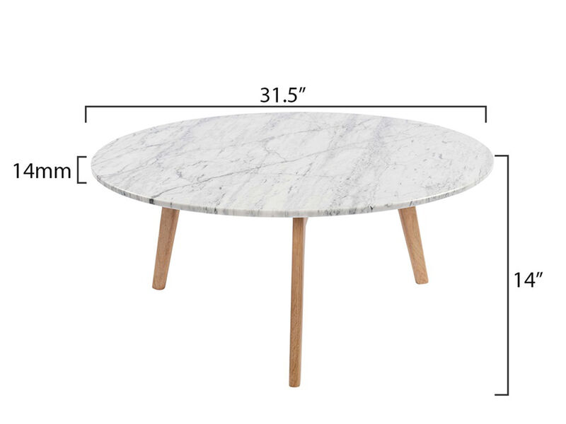 Stella 31" Round Italian Carrara White Marble Coffee Table with Legs