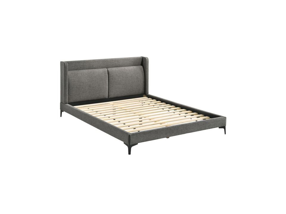 Legend Gray Fabric Queen Platform Bed with Black Metal Legs - Benzara