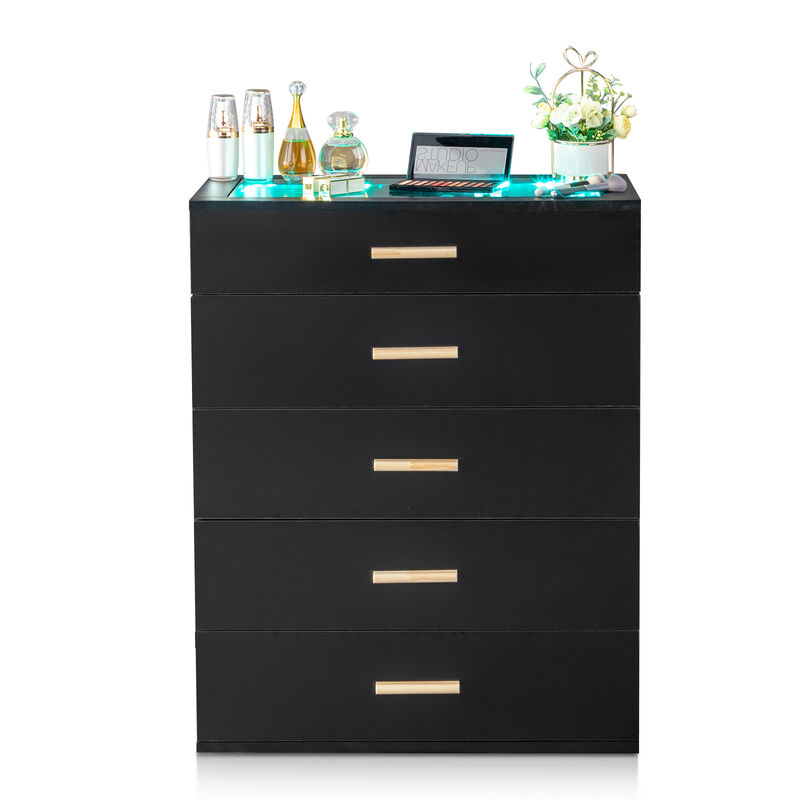 Drawer Cabinet with RGB Lights Modern Storage Cabinet with LED Lighting for Home or Office
