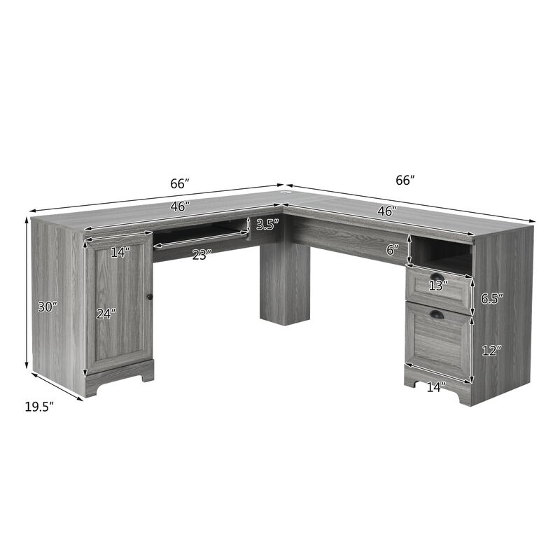 66 Inch L-Shaped Writing Study Workstation Computer Desk with Drawers