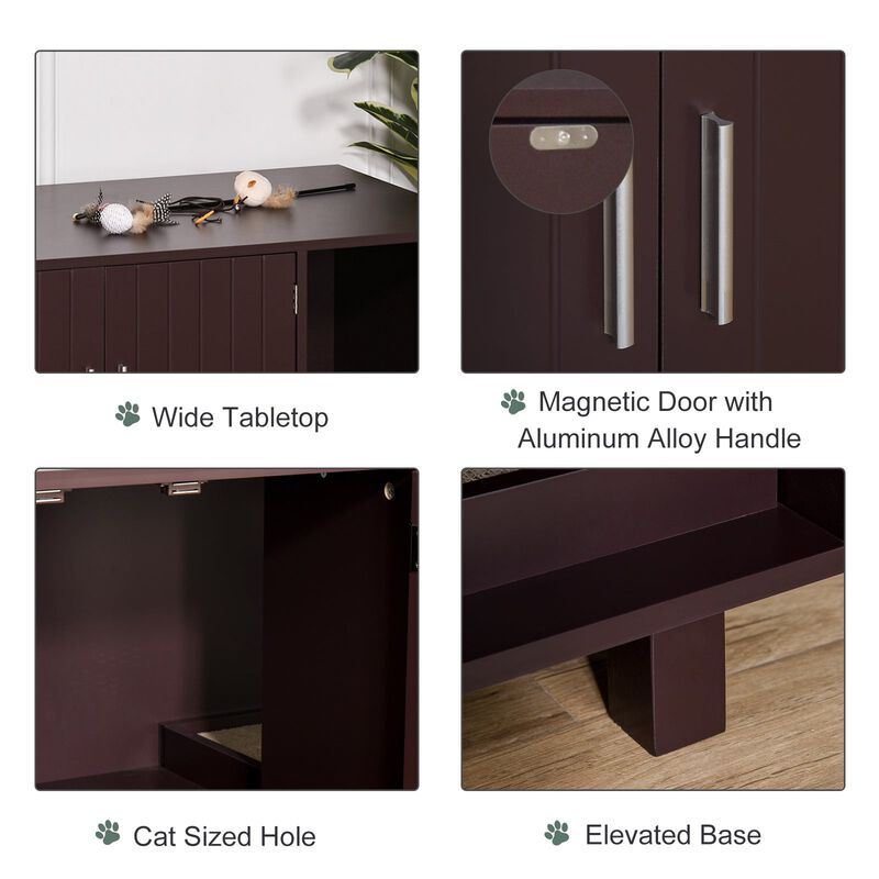 Brown Feline Hideaway: Wooden Litter Box Nightstand with Scratcher