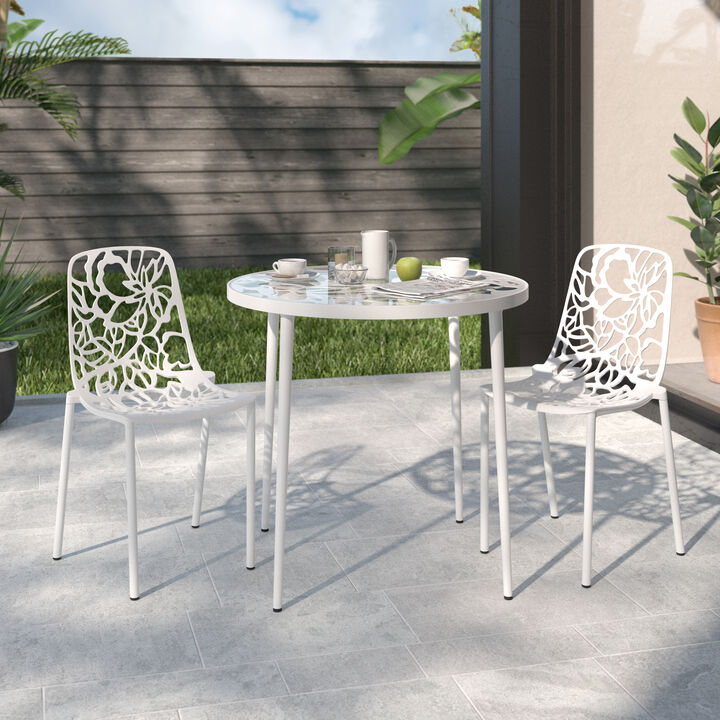 LeisureMod Devon Modern Aluminum Outdoor Dining Chair set of 2 in Red