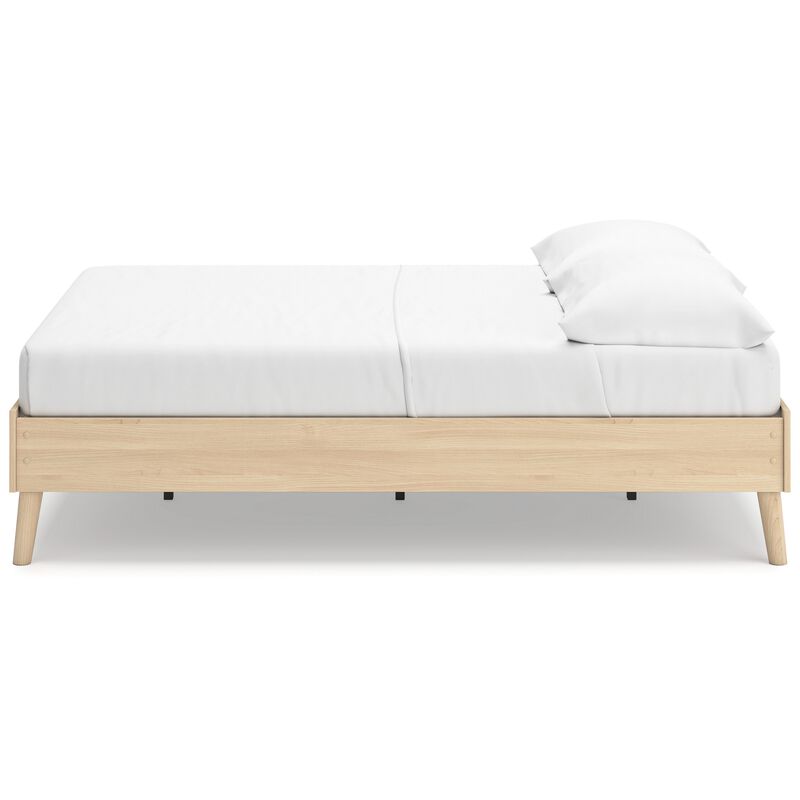Abis Full Platform Bed, Natural Brown Wood, Low Profile Tapered Legs - Benzara