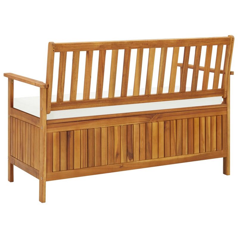 Reja Outdoor Storage Bench, 47 Inch Brown Solid Acacia Wood, White - Benzara