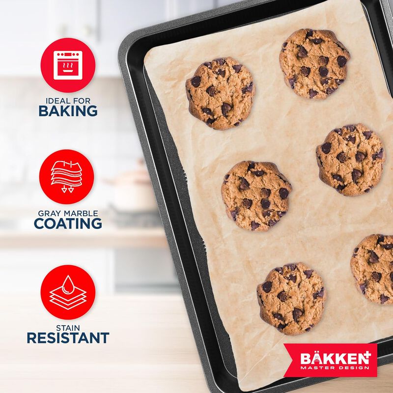 BAKKEN Kitchen Baking Pans - Nonstick Gray Coating, 13.58’’ × 9.65’’ Commercial Grade Carbon Steel Cookie Sheet, Diamond Texture Bottom