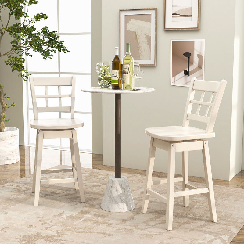 Set of 2 Counter Height Barstools with 6-Grid Hollow Back and Seat Stylish and Comfortable Design