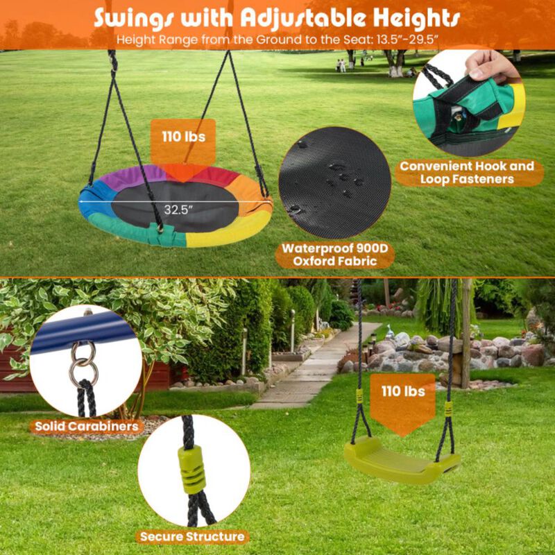 Hivvago 4-in-1 Heavy-Duty Metal Playset with Slide and Basketball Hoop
