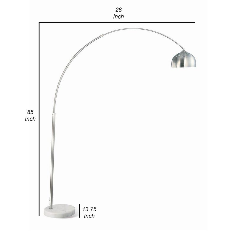 85 Inch Floor Lamp with Arched Body, Binary Switch, Marble Base, Silver - Benzara