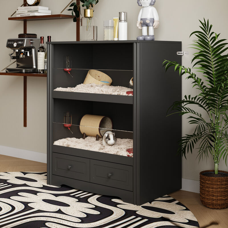 FUFU&GAGA Hamster Cage – Modern Small Animal Habitat, Stylish and Spacious Design with Storage for Accessories, (31.5" L x 19.7" W x 39.4" H), Black