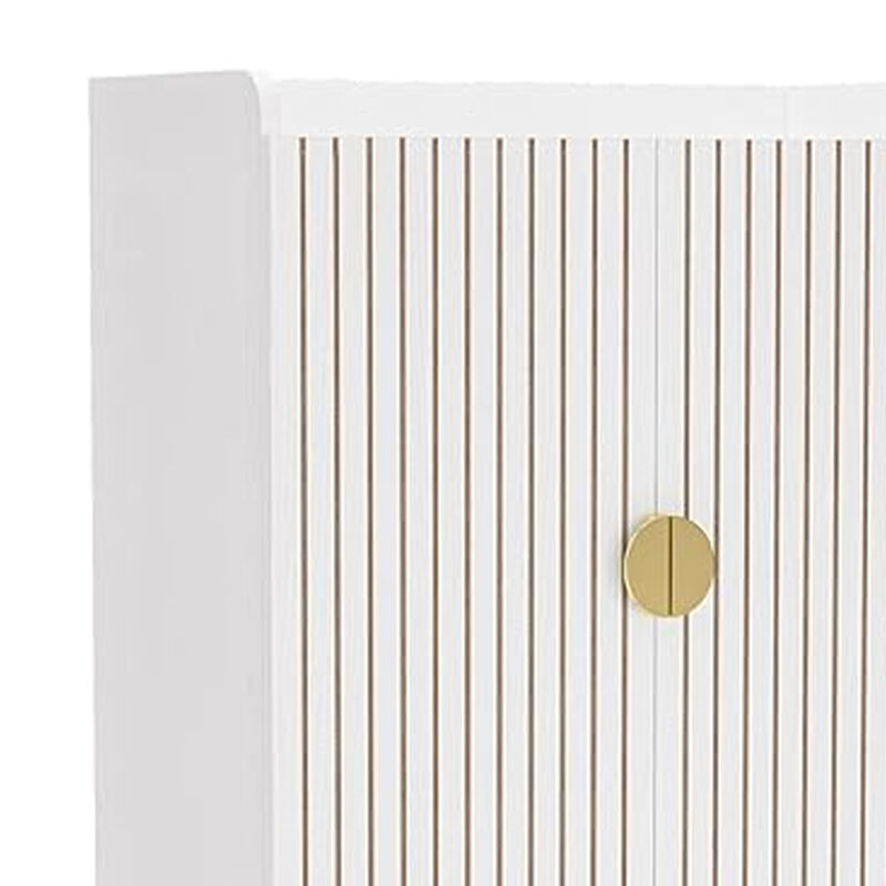 Shoe Cabinet, 43 Inch 7 Tier Shelves, Brown Ribbed Doors, Gold, White - Benzara