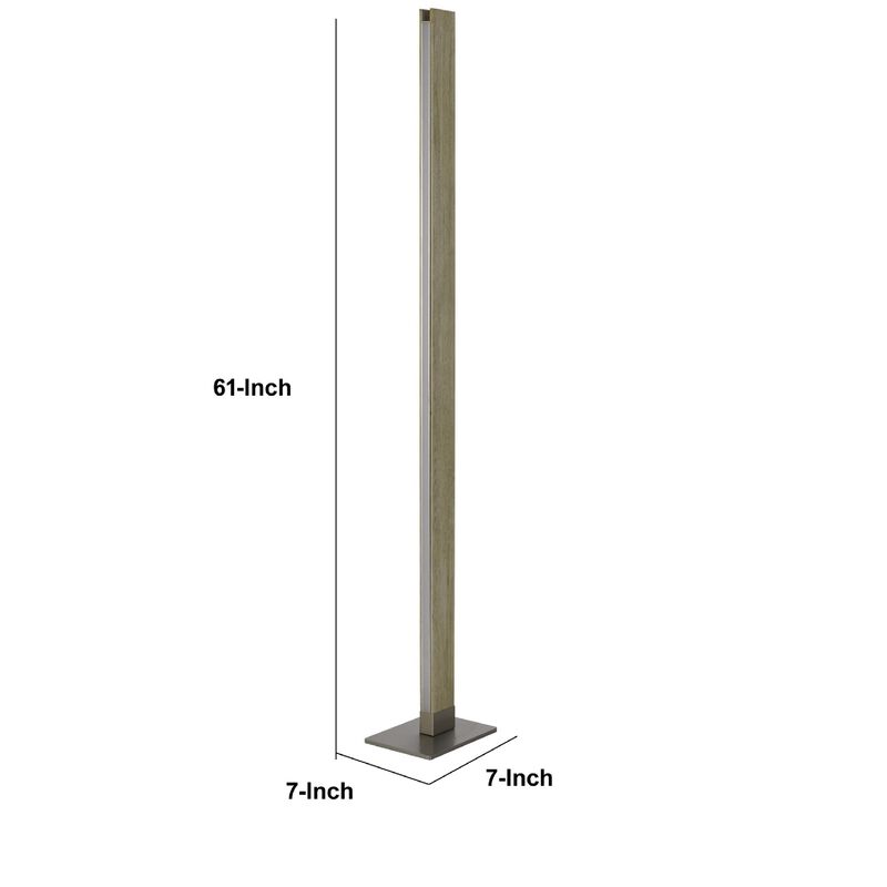61 Inch Wood Floor Lamp Dimming LED Column, Brown-Benzara