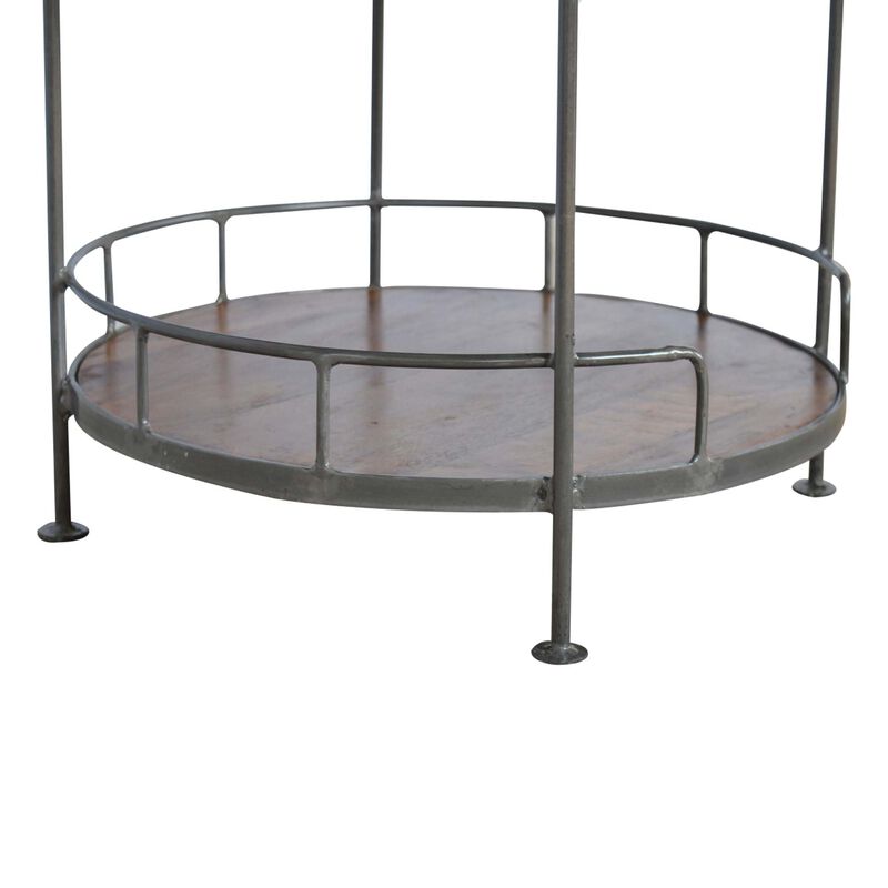 Solid Wood Iron Industrial Round Butler Tray Table