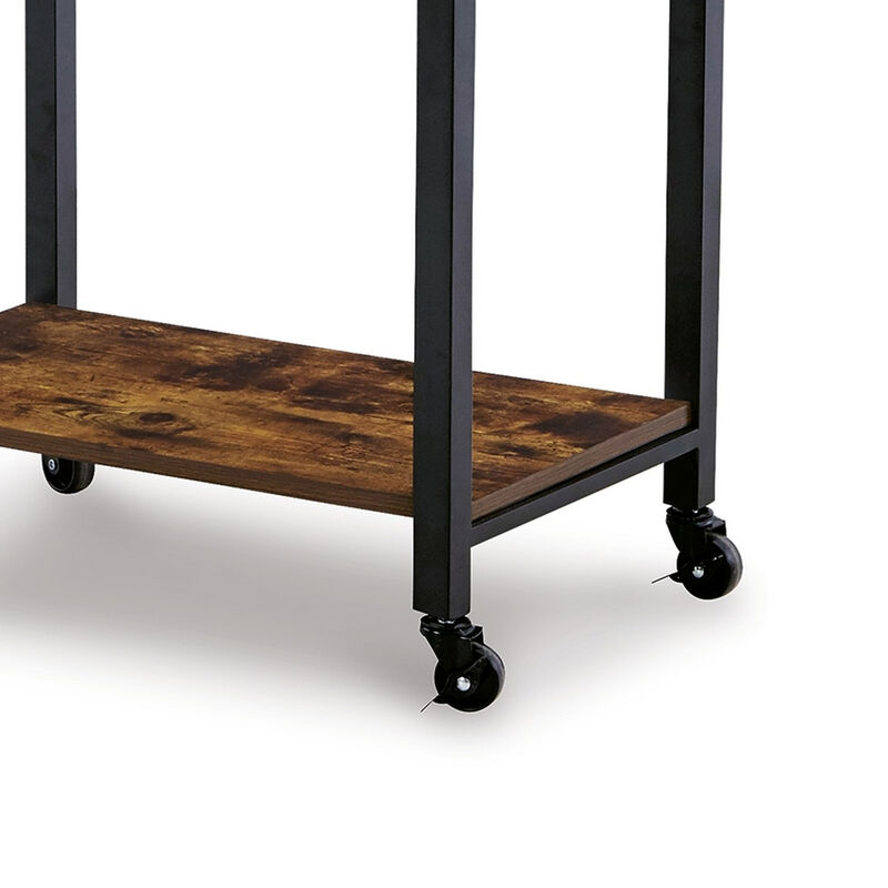 Serving Bar Cart, 2 Storage Shelves, 24 Inch Black Metal - Benzara