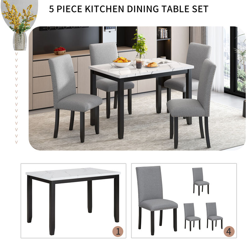 Merax Faux Marble 5-Piece Dining Table Chairs Set