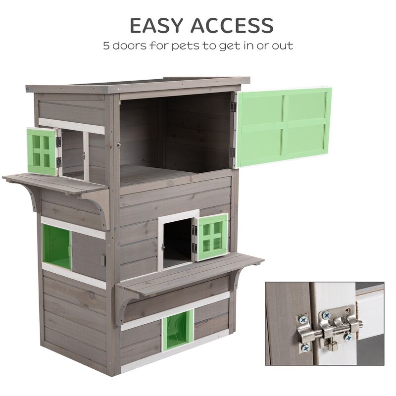 Gray Feline Shelter: 3-Tier Outdoor Cat Condo with Asphalt Roof