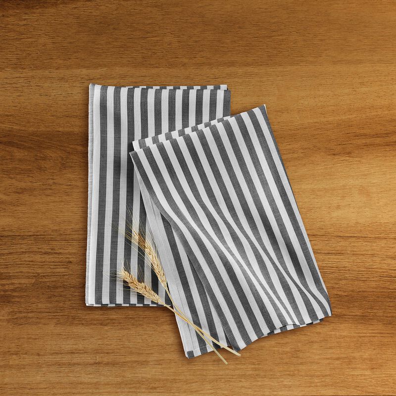 Solino Home 100% Pure Linen Kitchen Towels Set of 2 - 17 x 26 Inch | Amalfi Stripe
