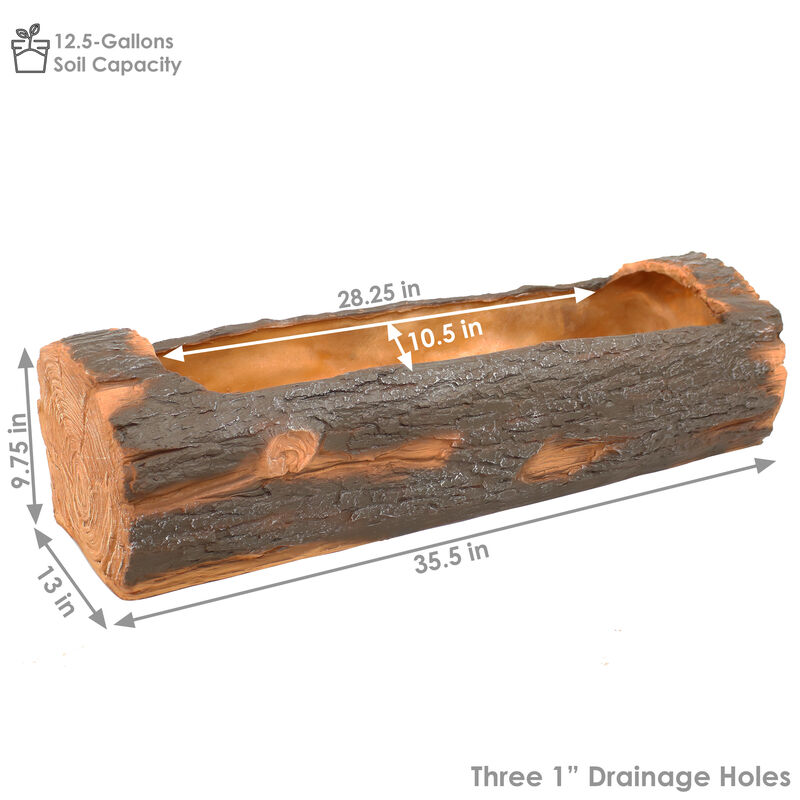 Sunnydaze 35 in Polyresin Rustic Outdoor Raised Log Flower Pot Planter
