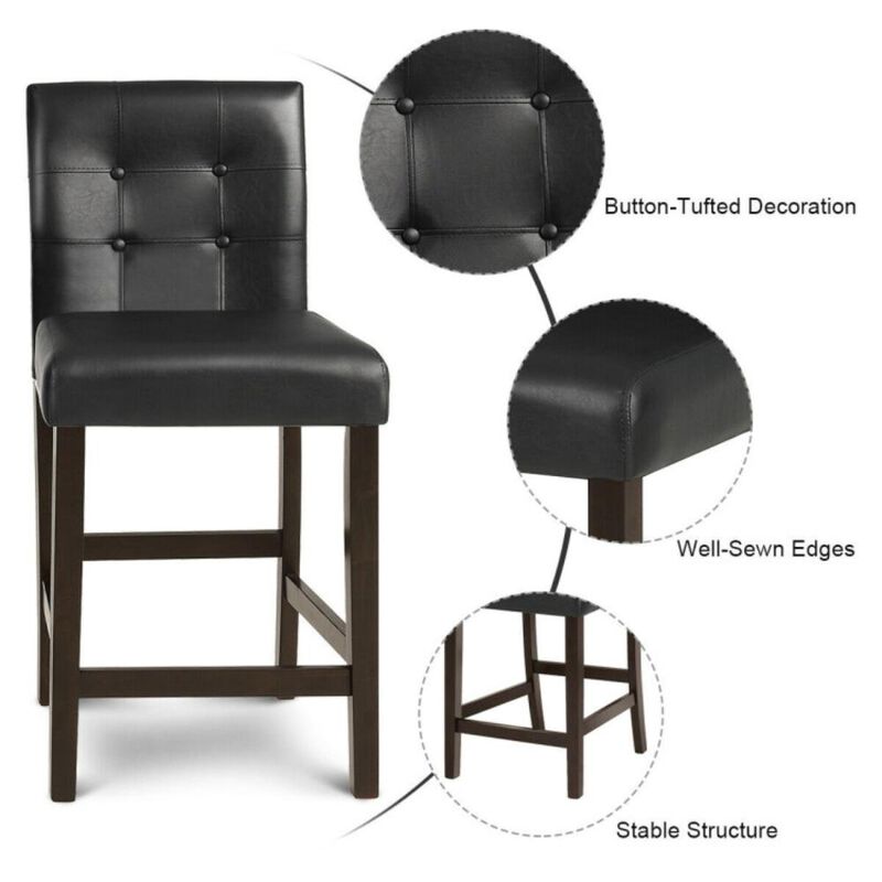 Hivvago Set of 2 PVC Leather Bar Stools with Solid Wood Legs