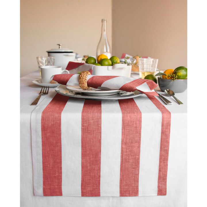 Solino Home 100% Pure Linen Table Runner | Cabana Stripe for Thanksgiving, Christmas