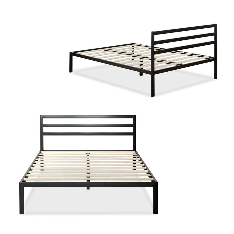 Hivvago Queen Metal Platform Bed Frame with Headboard and Wood Slats