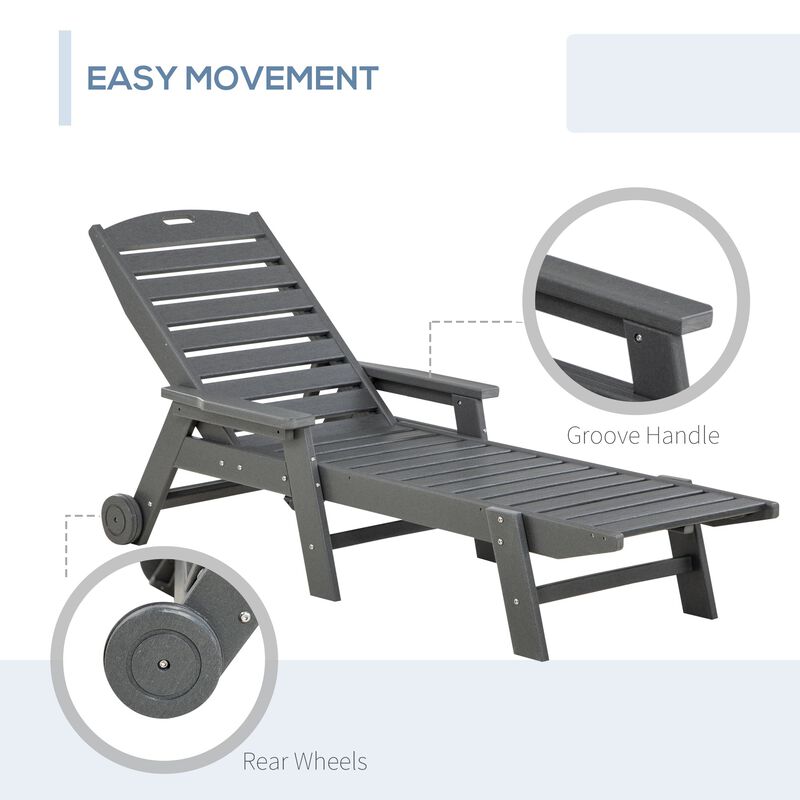 Light Gray Patio Recliner: Adjustable Chaise Lounge Chair with Wheels