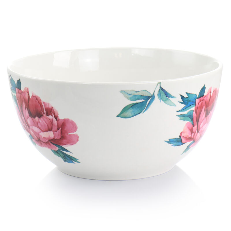 Martha Stewart 3 Piece Fine Ceramic Floral Bowl Set in White