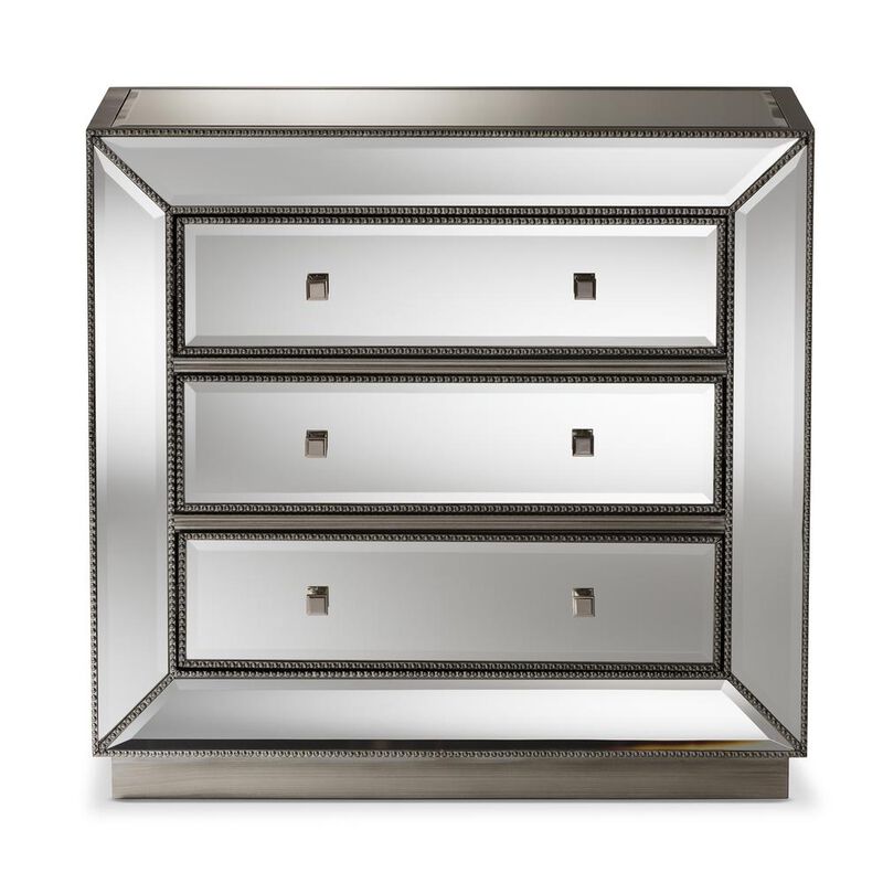 Baxton Studio Edeline Hollywood Regency Glamour Style Mirrored 3-Drawer Cabinet