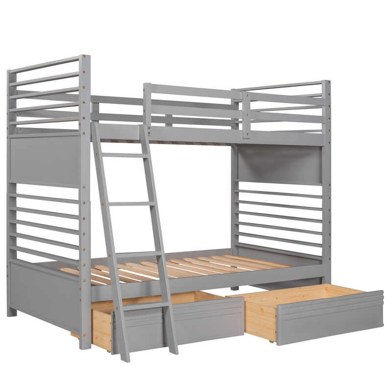 Twin Over Twin Wood Bunk Bed With Two Drawers