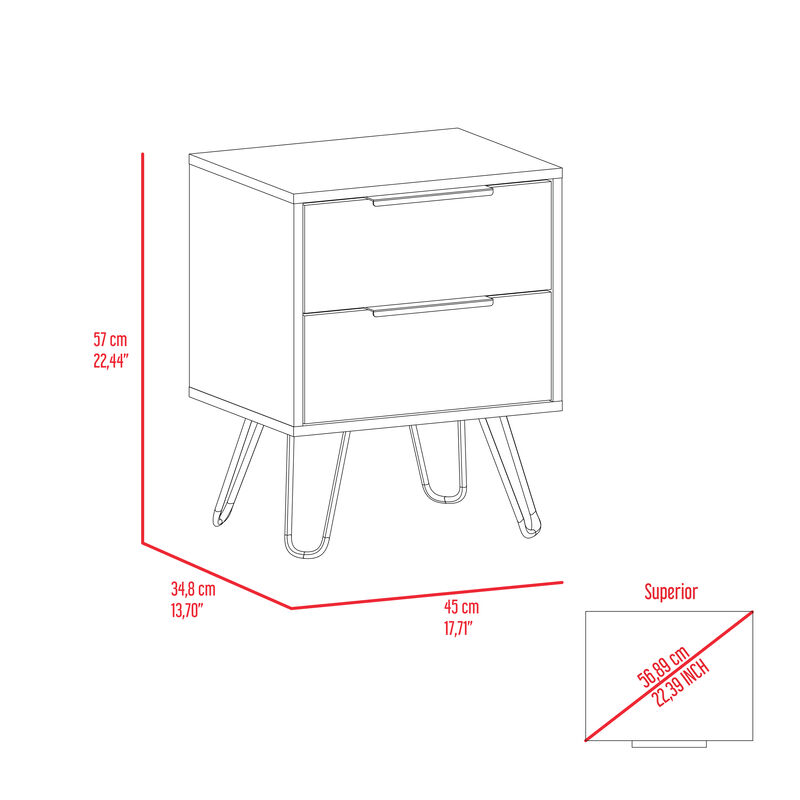 DEPOT E-SHOP Begonia 2 Nightstand, Hairpin Legs, Two Drawers, Black