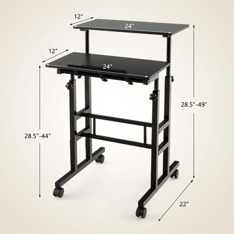 Costway Mobile Standing Desk Rolling Adjustable Laptop Cart Home Office Black
