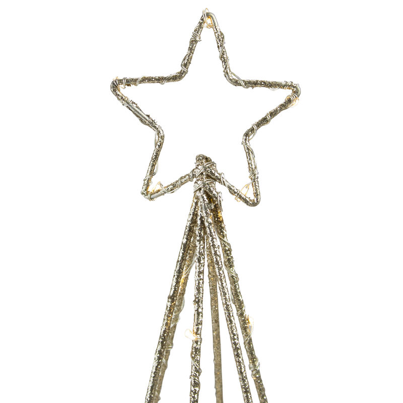 17.5" LED Lighted B/O Gold Glittered Wire Christmas Cone Tree - Warm White Lights