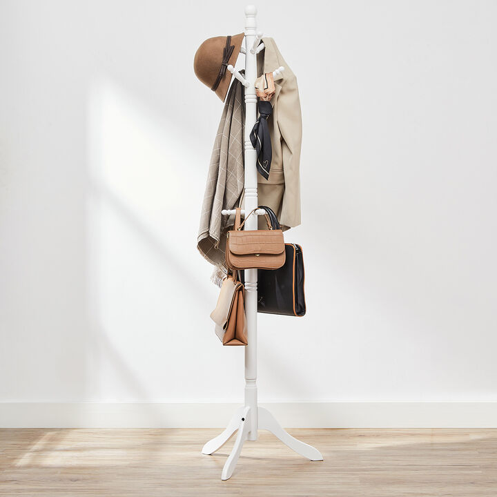 Solid Wood Coat Rack Stand with 10 Hooks - Freestanding Hall Tree