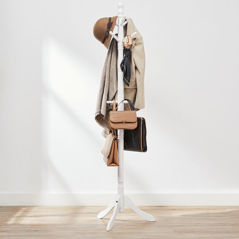 Solid Wood Coat Rack Stand with 10 Hooks - Freestanding Hall Tree