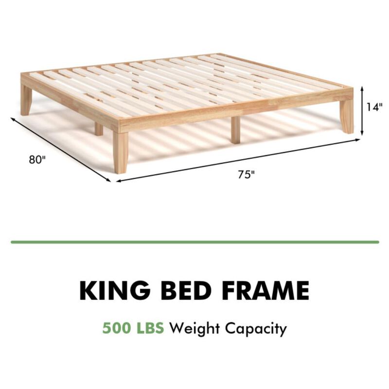 Hivvago 14 Inch King Size Rubber Wood Platform Bed Frame with Wood Slat Support