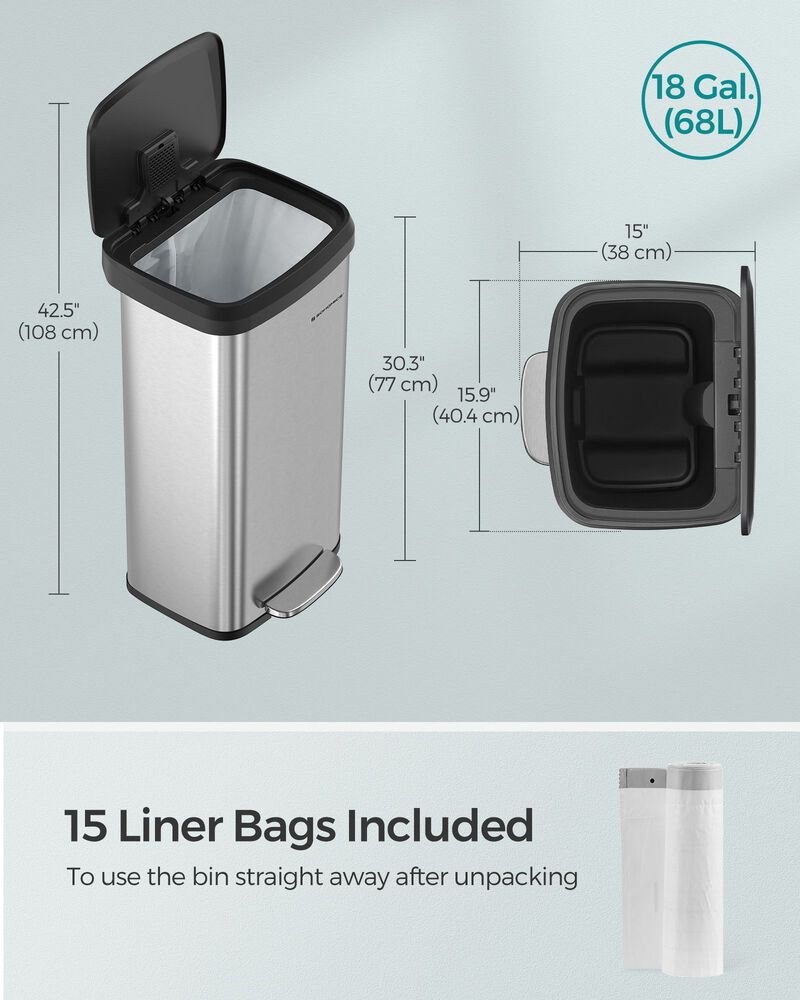 18-Gallon Stainless Steel Kitchen Trash Can