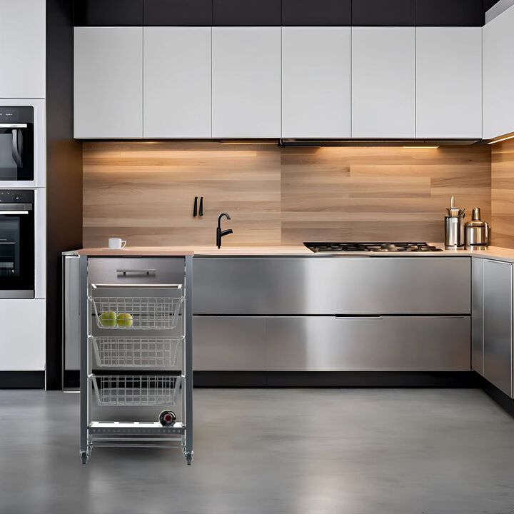 Rolling kitchen cart with Stainless Steel top, Fifty-Fifty