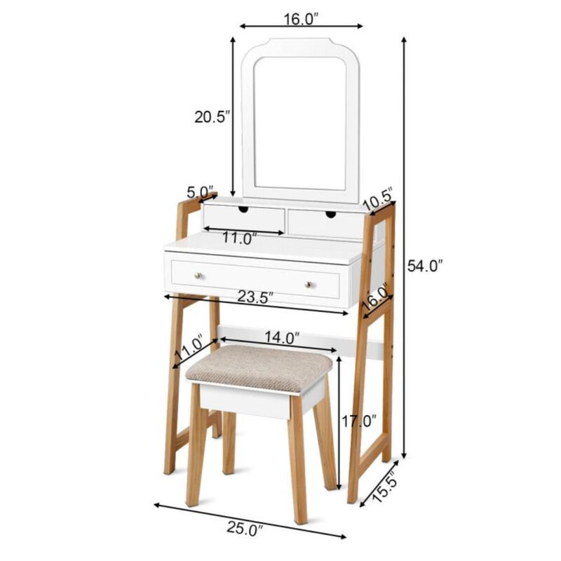 Hivvago Vanity Table Set with Cushioned Stool and Large Mirror