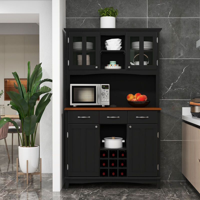 Kitchen Storage Cabinet Cupboard with Wine Rack and Drawers