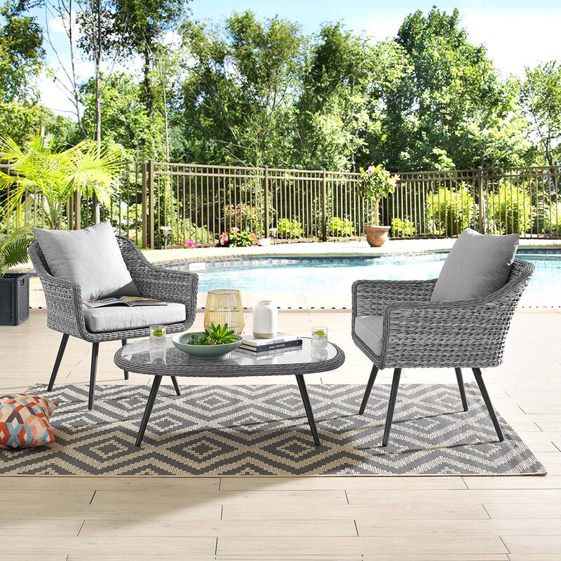 Endeavor 3 Piece Outdoor Patio Wicker Rattan Sectional Sofa Set - Gray Gray