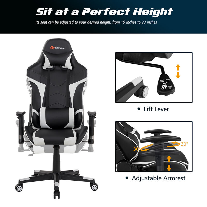 Goplus Massage Gaming Chair Reclining Swivel Racing Office Chair w/Lumbar Support Blue