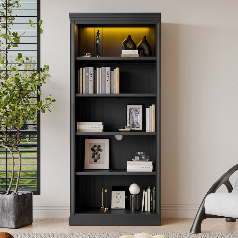 Merax 5-Tier Bookshelf Bookcase with Light Strip