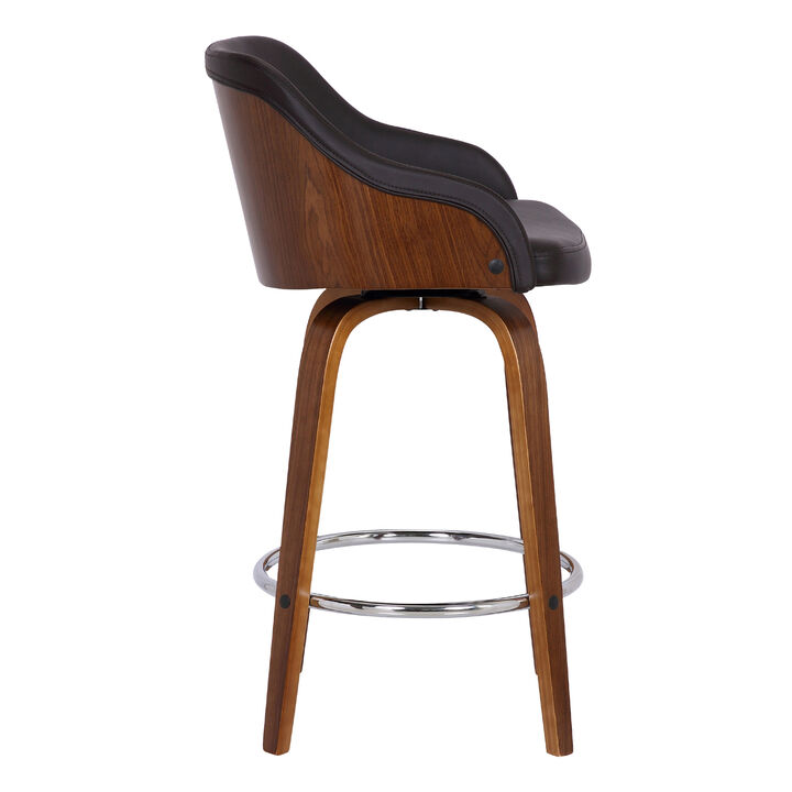 Alec Counter Height Swivel Faux Leather and Wood Bar Stool