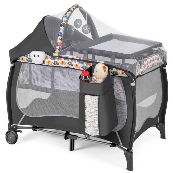 Hivvago 4 in 1 Portable Baby Nursery Center with Net and Music Box