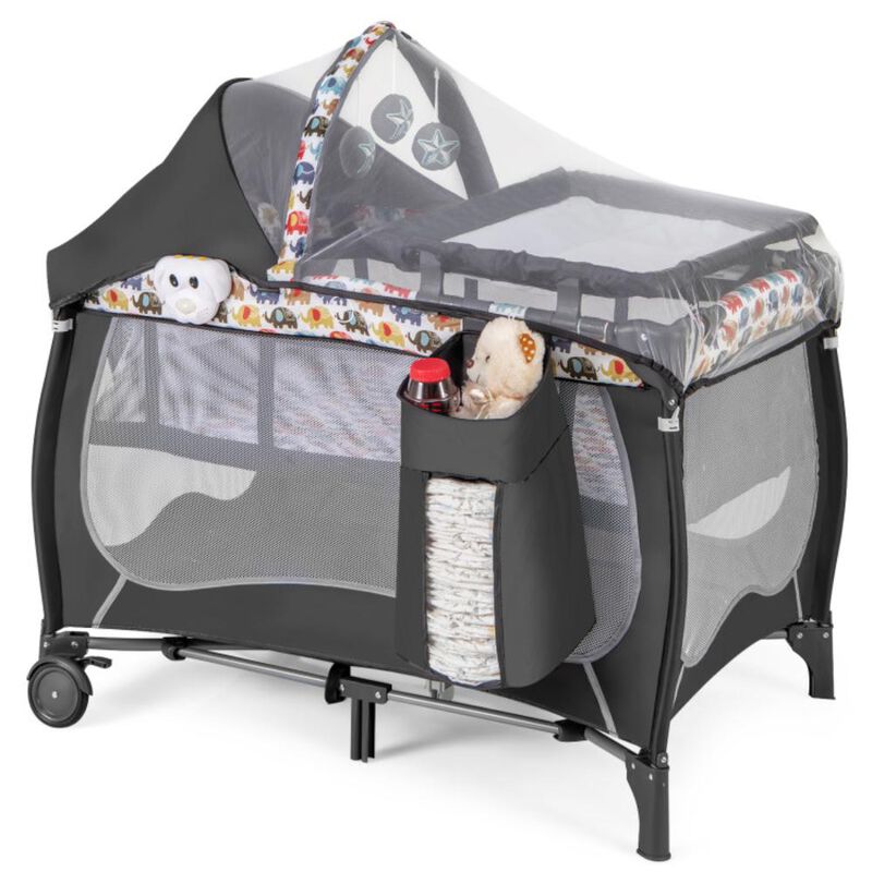Hivvago 4 in 1 Portable Baby Nursery Center with Net and Music Box