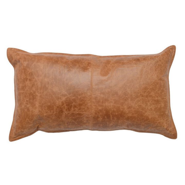 Rectangular Leatherette Throw Pillow with Stitched Details, Small, Brown-Benzara