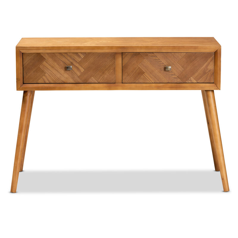 Baxton Studio Mae Mid Century Modern Natural Brown Finished Wood 2 Drawer Console Table