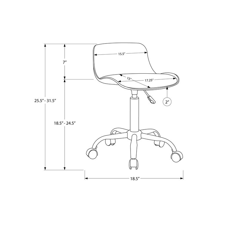 Monarch Specialties I 7464 Office Chair, Adjustable Height, Swivel, Ergonomic, Computer Desk, Work, Juvenile, Metal, Pu Leather Look, Black, Contemporary, Modern