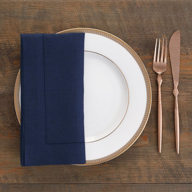Solino Home 100% Pure Linen Dinner Napkins 20 x 20 Inch Set of 4 | Classic Hemstitch